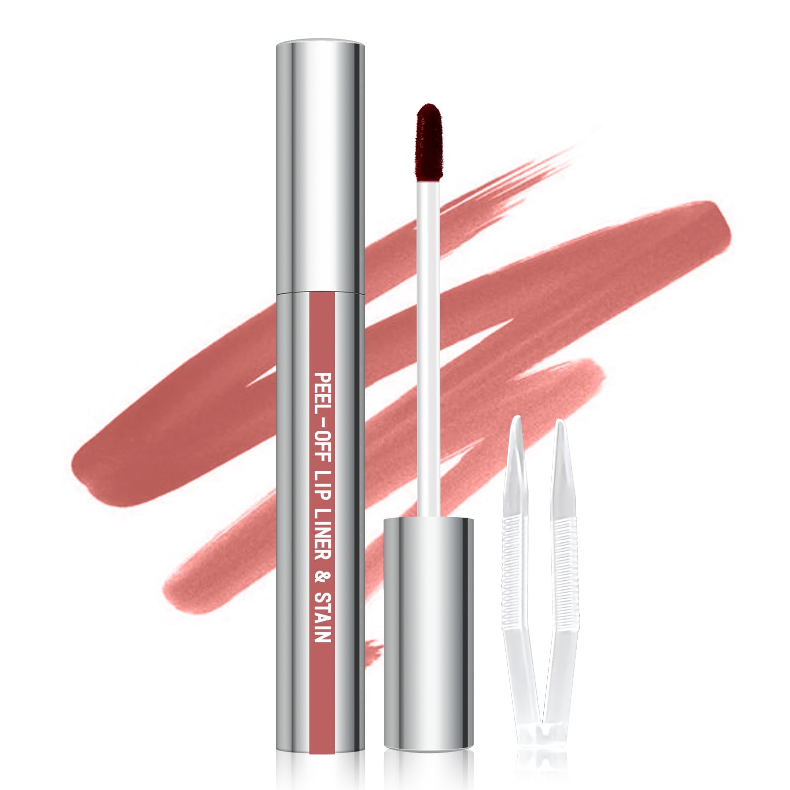 Cilrofelr Peel Off Lip Liner Stain with Tweezer, Long Wear Tattoo Lip Liner, Peel Off Lip Stain with Matte Finish, Long Lasting, Waterproof, Transfer-proof, Highly Pigmented Color (Buff)