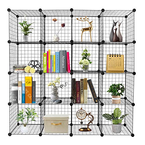 NALLBEIRRAA 16 Cube Storage Organizer, Closet Storage Shelves with DIY Closet Cabinet Bookshelf Iron Square Organizer Shelving for Home, Office, Bedroom (Black-16 Cube)