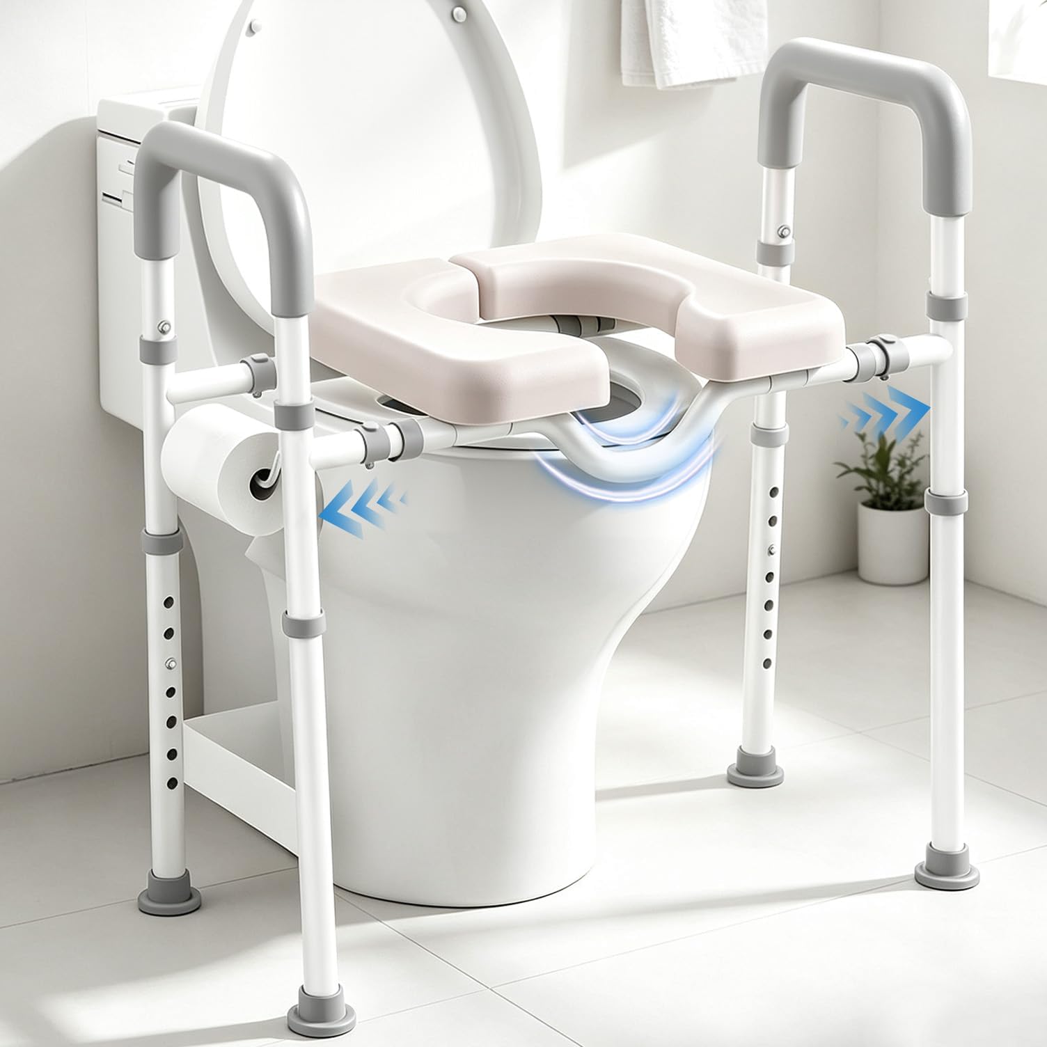 Male-Friendly Width & Height Adjustable Raised Toilet Seat With handles