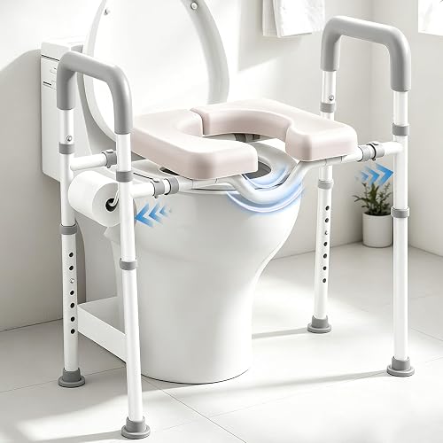 Agrish Raised Toilet Seat with Handles, Adjustable Height & Width, 400LB Capacity Padded Toilet Riser