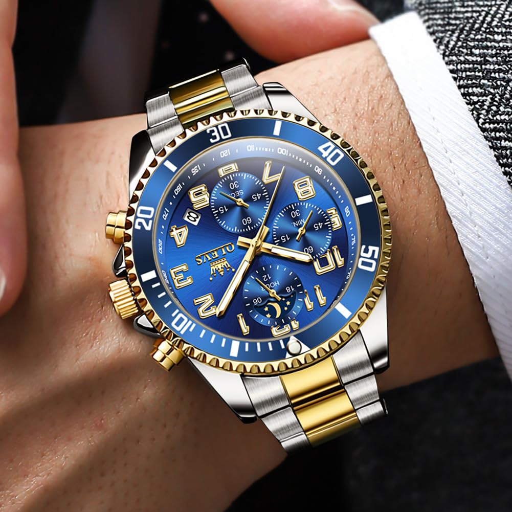OLEVS Orologio da polso da uomo al quarzo con cinturino in acciaio cron