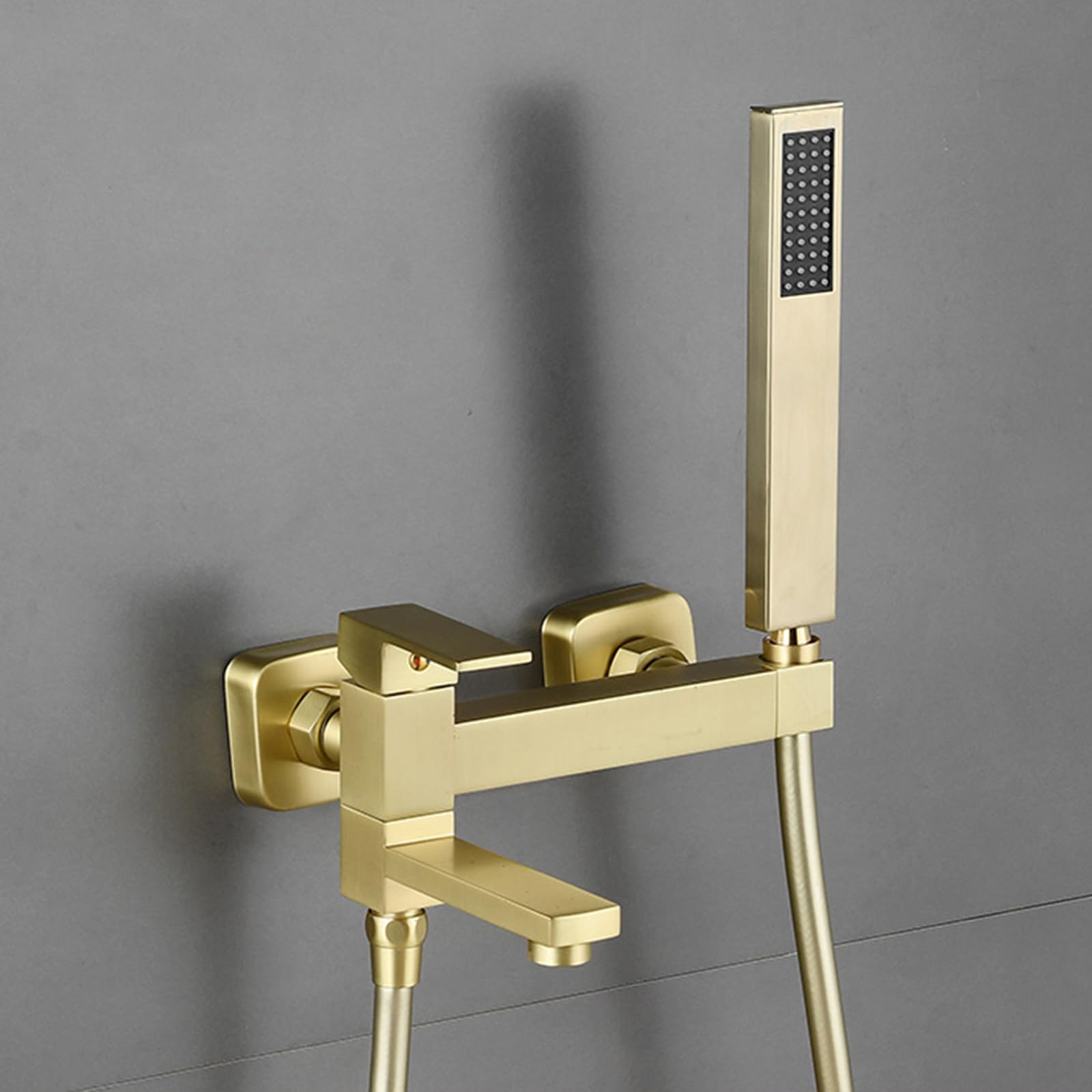 Grifo Mezclador de Ducha Y Bañera con Ducha Acabado Dorado Cepillado Montaje En Pared Grifo Giratorio Monomando para Ducha Y Bañera