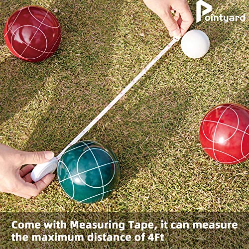 Pointyard 107mm Bocce Ball Set, Official Bocci Ball Set with 8 Resin Bocce Balls,1 Pallino,Nylon Carrying Bag,Measuring Tape - Tournament Adult Bocce Game for Outdoor/Yard/Lawn/Beach (Red and Green)
