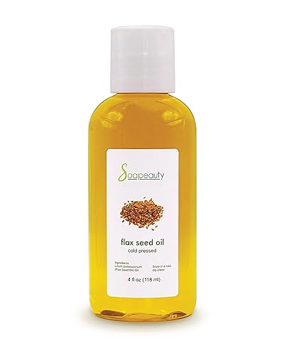 Soapeauty Aceite de semilla de lino sin refinar prensado en frío 100% puro y natural para piel, cabello y recetas de bricolaje Fuente de omega-3 y