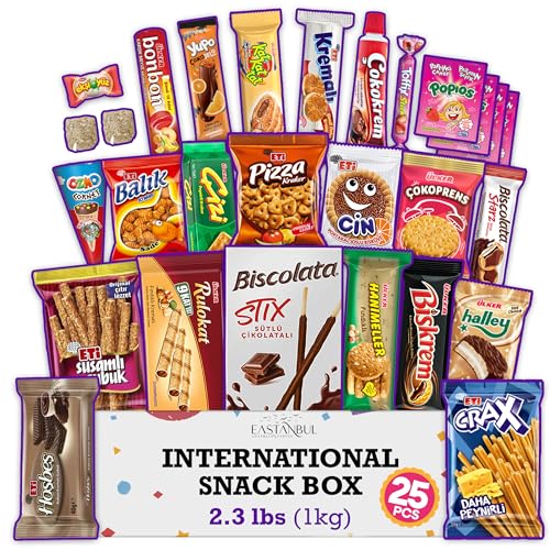 Eastanbul International Snack Box 25 Full-Size Foreign Snack Box Exotic Turkish Snacks From Around The World International Snacks Sweet Savory Chewy Crunchy Gift Box