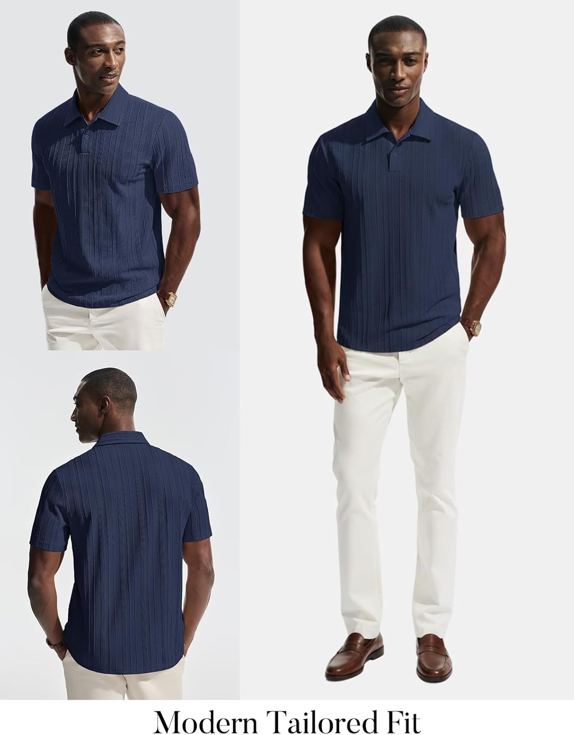 PJ PAUL JONES Mens Polo Shirts Short Sleeve Textured Knit Polo Casual Dress Shirts Summer Golf Shirts Fashion Tops - Image 2