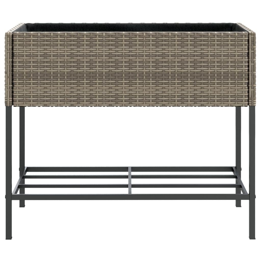 Jardinera de jardín gris 90 x 40 x 75 cm polirratán | Estructura de acero con recubrimiento en polvo, estante de almacenamiento, 2 modos de uso, para exteriores