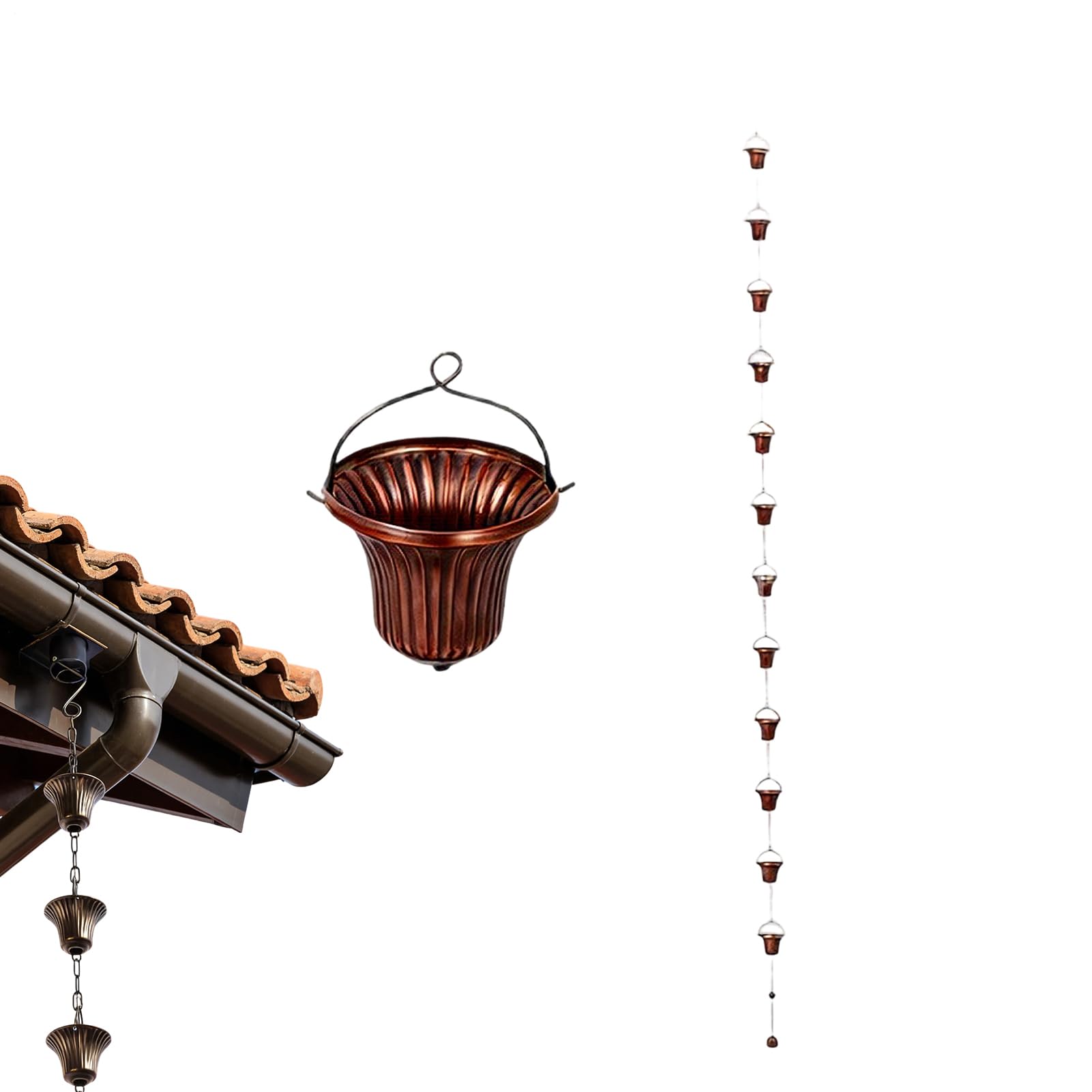 Catena antipioggia per grondaie, 3,8 m, decorazione di ricambio | Catena paraluce con 12 vassoi per giardino, patio, terrazza, balcone, esterno, casa di campagna