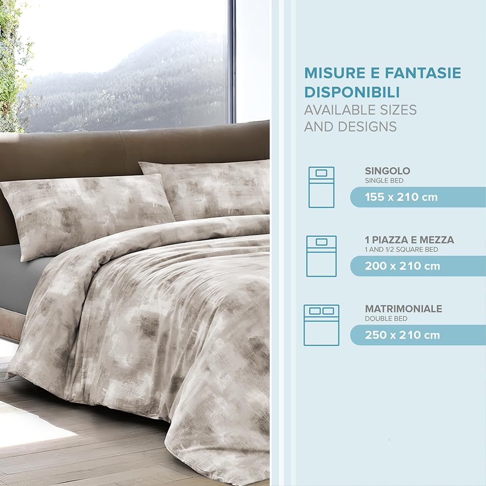 Dorian Home Parure Copripiumino Matrimoniale 250 x 210 cm, Copripiumino Matrimoniale Cotone, Realizzato in 100% Morbido e Puro Cotone, Made In Italy, Fantasia Nebula Beige
