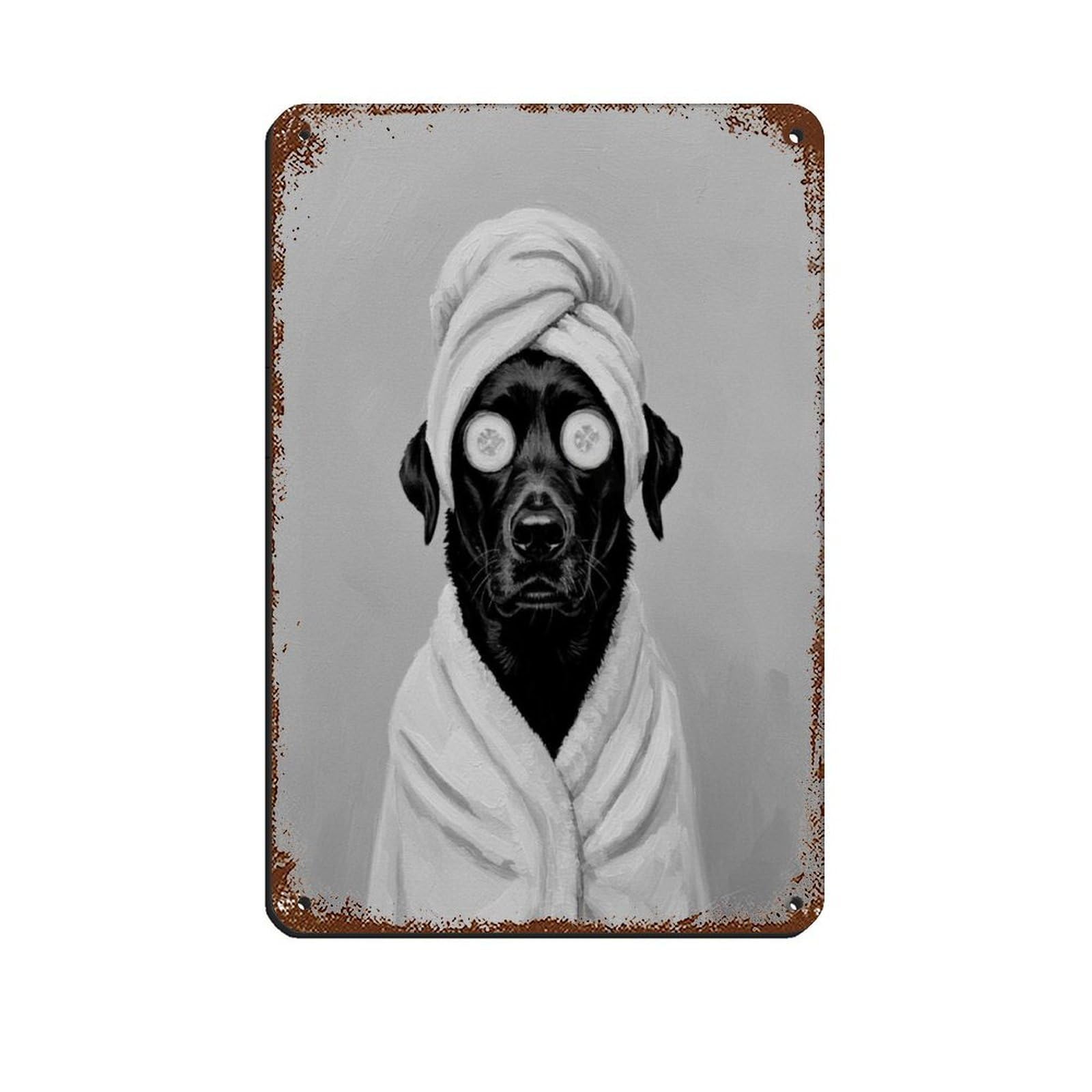 Bathroom Spa Art, Black Labrador Retriever Dog Tin Sign Vintage Metal Pub Club Cafe Bar Home Wall Art Decoration Poster Retro 8x12inch(20x30cm)