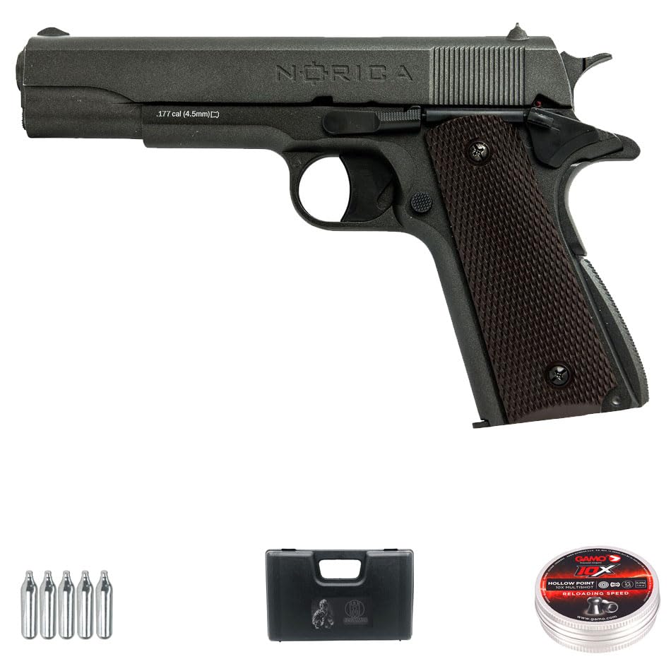 Pistola Norica N.A.C. 1911 CO2 (4,5mm) | Pack Pistola de balines (perdigones 4.5mm). Arma de Aire comprimido CO2 Calibre 4,5mm [2.4 Julios]