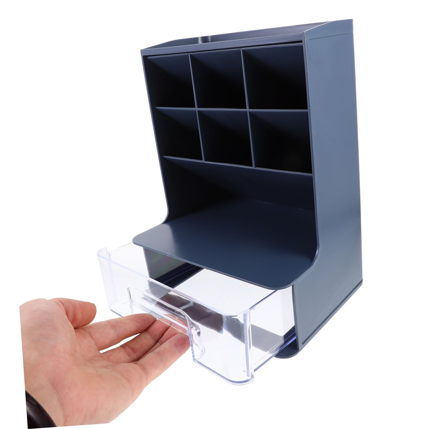 Portalápices Multifuncional Organizador De Escritorio Pequeño Plástico Azul Oscuro Cajón Transparente Para Oficina Estudio y Hogar
