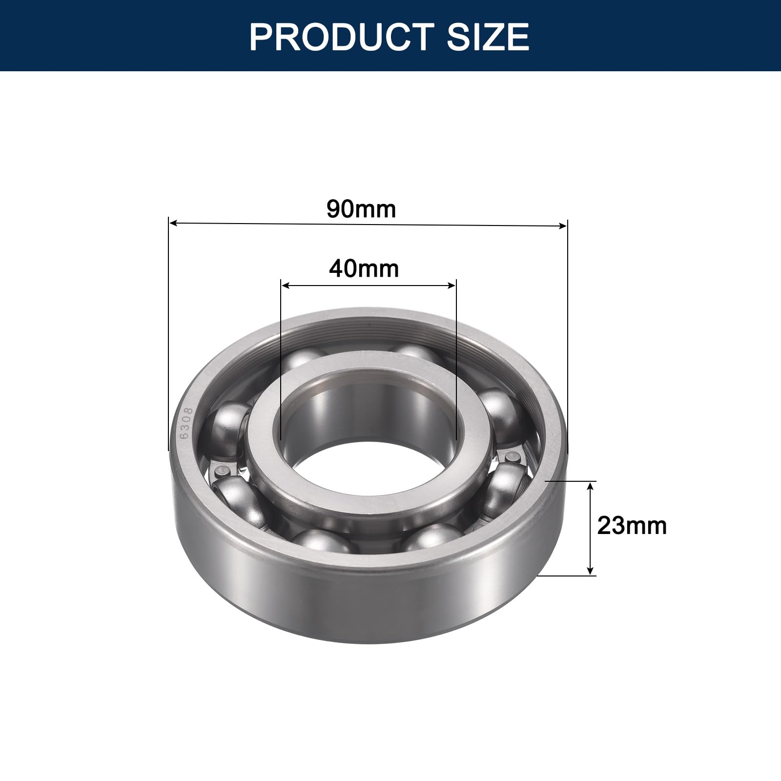 HiPicco 6308-OPEN Lot de 2 roulements à billes à rainure profonde, diamètre intérieur = 40 mm, diamètre extérieur = 90 mm, épaisseur = 23 mm, roulement à billes en acier chromé pré-lubrifié levier Z2
