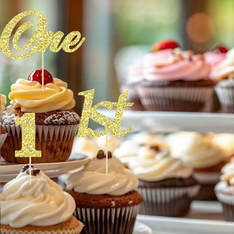30 Pcs One Cupcake Toppers Gold Glitter First Birthday One Cupcake Picks for Baby Shower 1st Birthday Party Cake Decorations Supplies - Image 3
