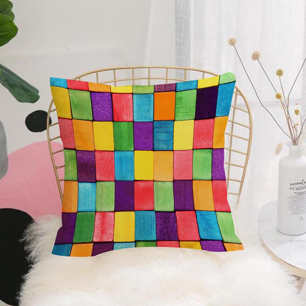 HYOSXW Cushion Cover,Throw Pillow Case Home Decorative for Living Room Bedroom Sofa Chair 16X16 Inch,Geometric colored block arrangement and assembly,Pillowcase 40X40cm
