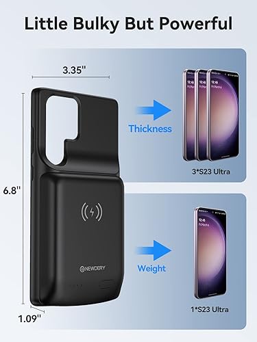 Miniatura 8 de NEWDERY Funda para batería Galaxy S23 Ultra de 10000 mAh, carga inalámbrica Qi, carga rápida, sincronización de datos, potente funda de cargador