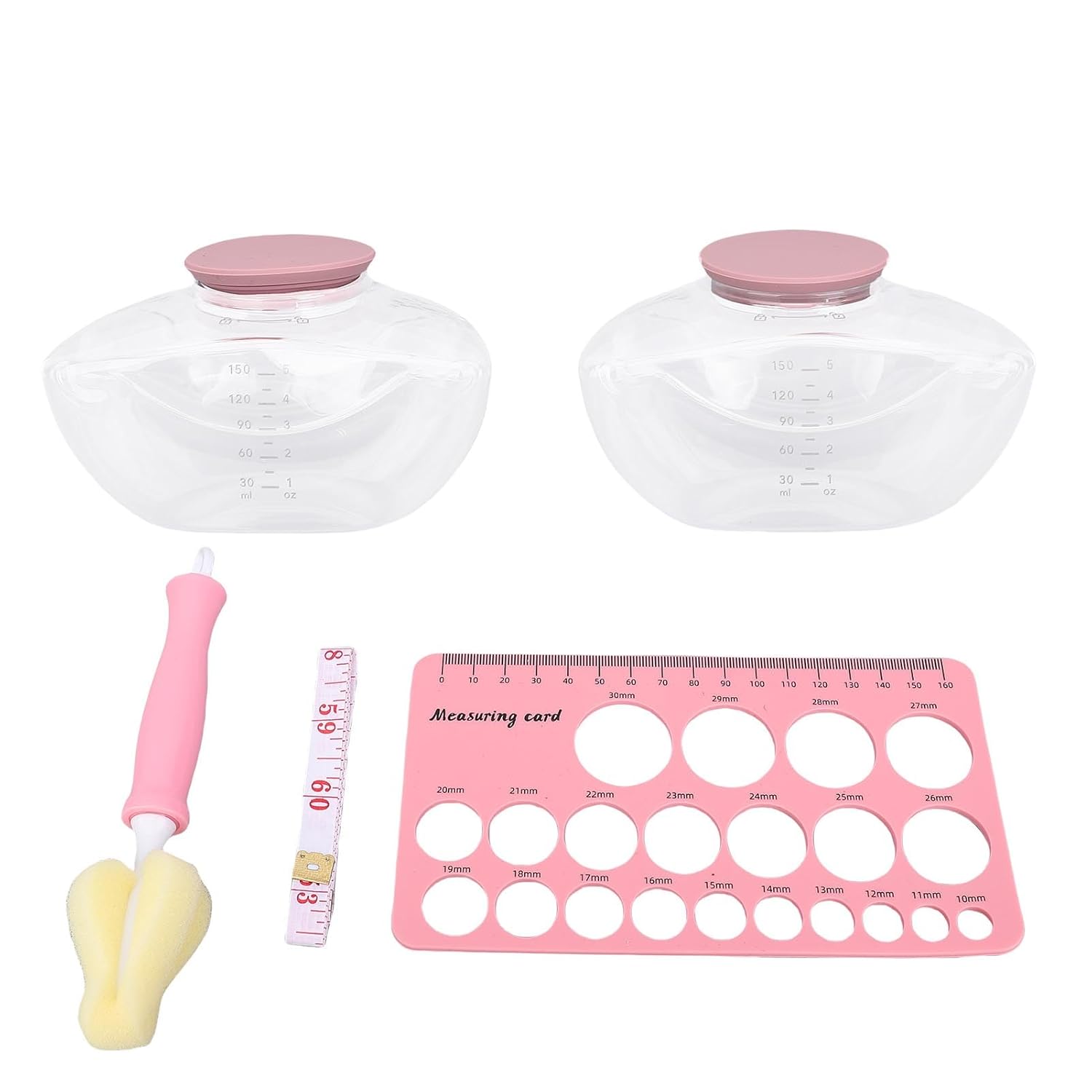 Generic Breastfeeding Parts Replacement forMomcozy M9, 2 Pcs 150ml Collection Bottles with Silicone Nipple Ruler, 1.5m Measurement Tape, Brush, Tight Seal No Leak, Food Grade Material