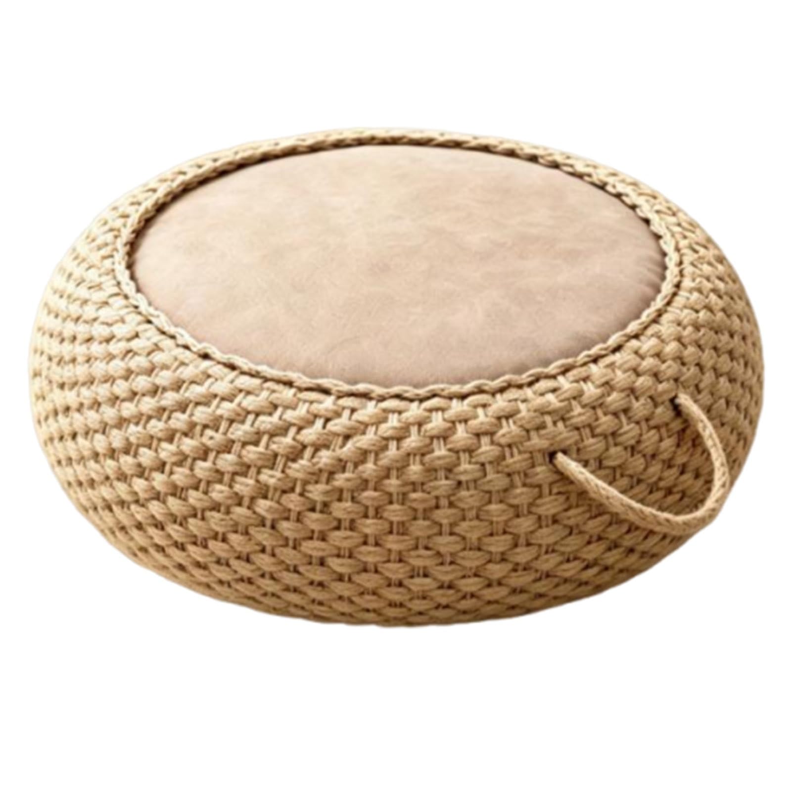 Vnook Rattan Floor Cushion, Hand-Woven Round Straw Pouf Ottoman, Home Decor,Soft Padded Round Mat for Living Room Bedroom Hallway