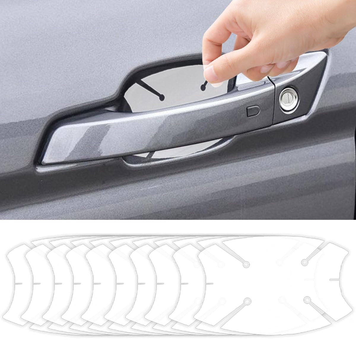 10PCS Transparent Car Door Handle Scratch Protector, TPU Invisible Protective Film, Car Door Bowl Guard Sticker, Paint Protection Sticker, Universal Car Handle Cup Sticker for Most Vehicles