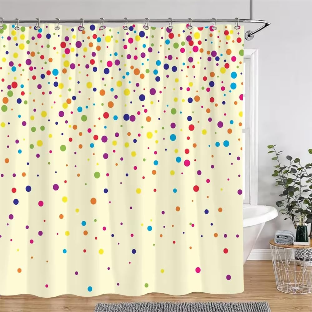 KELAIMI Colorful Polka Dot Shower Curtain,Aesthetic Geometric Bathroom Curtain with Hooks,Simple Quick Dry Waterproof Polyester Fabric Bathtub Curtain Style 9 200X240Cm