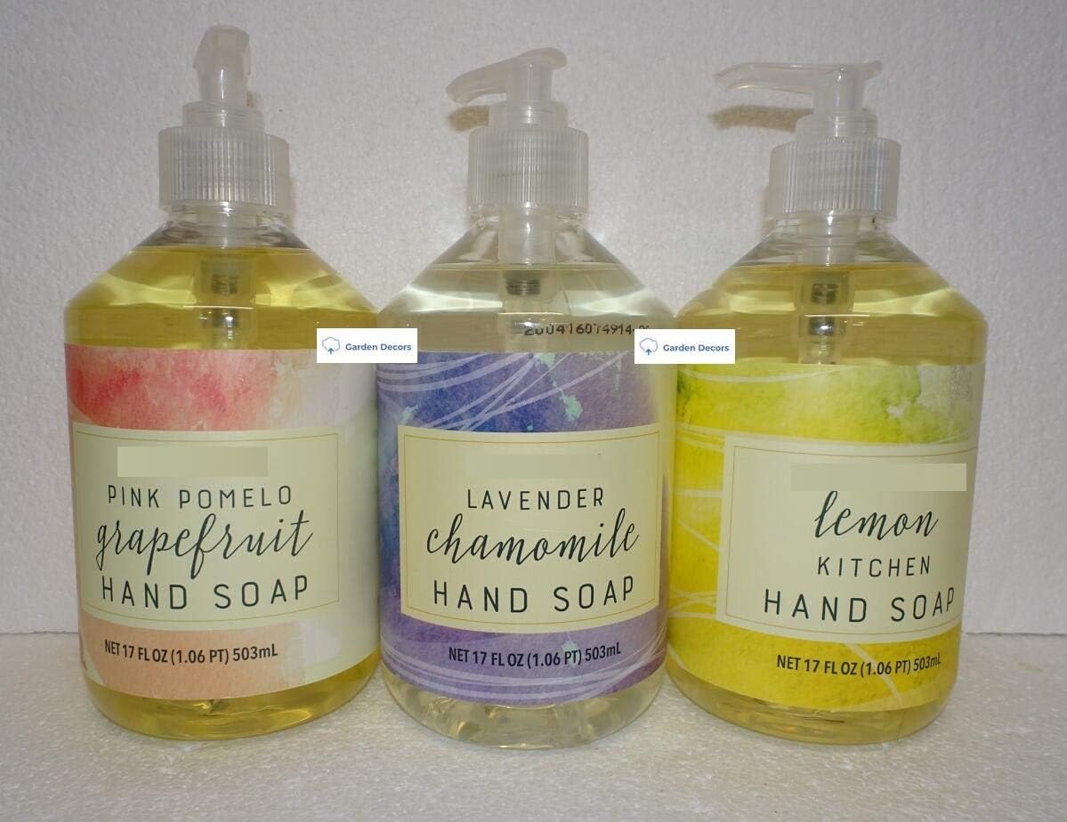 Trader Joe 3 Flavors of Handwashing Fluid Combo: Lavender Chamomile, Pink Pomelo Grapefruit and Lemon Kitchen, 17 fl oz 503ml (Pack of Three)