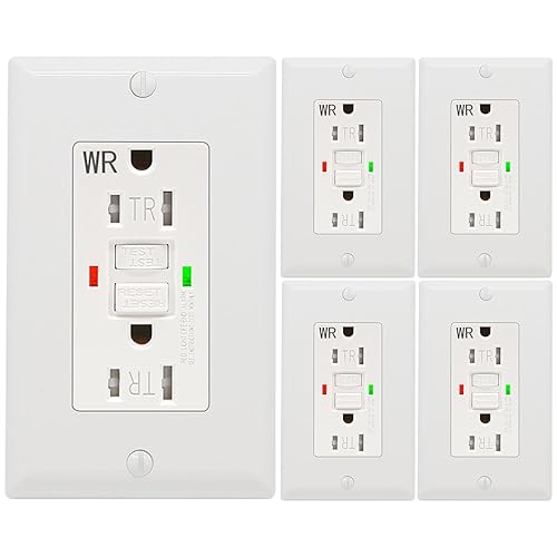 POWAWINI - Juego de 5 tomacorrientes GFCI de 15 amperios, certificación UL, autocomprobación con indicador LED, resistente a manipulaciones,