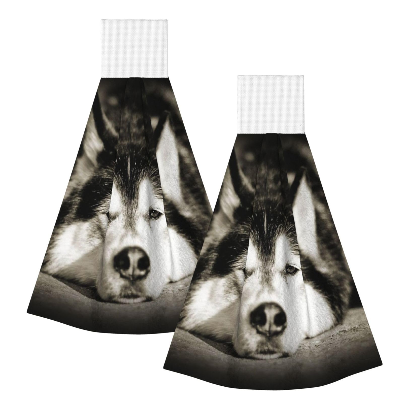 DOPKLNA Siberian Husky, 2 Pcs Hanging Coral Fiber Hand Towels for Bathroom, Absorbent Kitchen Towels