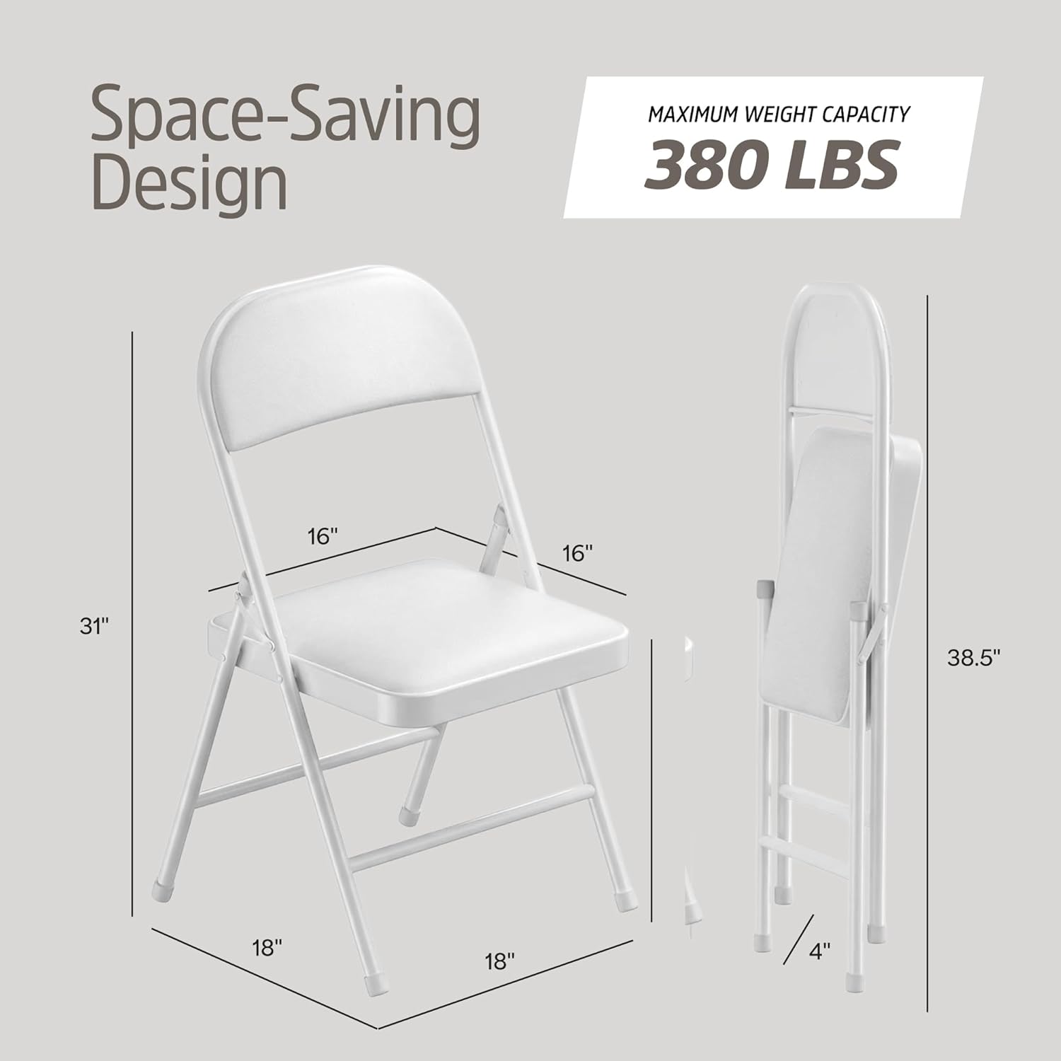 EconoHome 4 Pack White Padded Folding Chairs with Cushioned Seat & Backrest – Comfortable PU Leather, Heavy-Duty Steel Frame, Non-Slip Feet, Pre-Assembled Metal Chairs for Home, Office, Indoor/Outdoor
