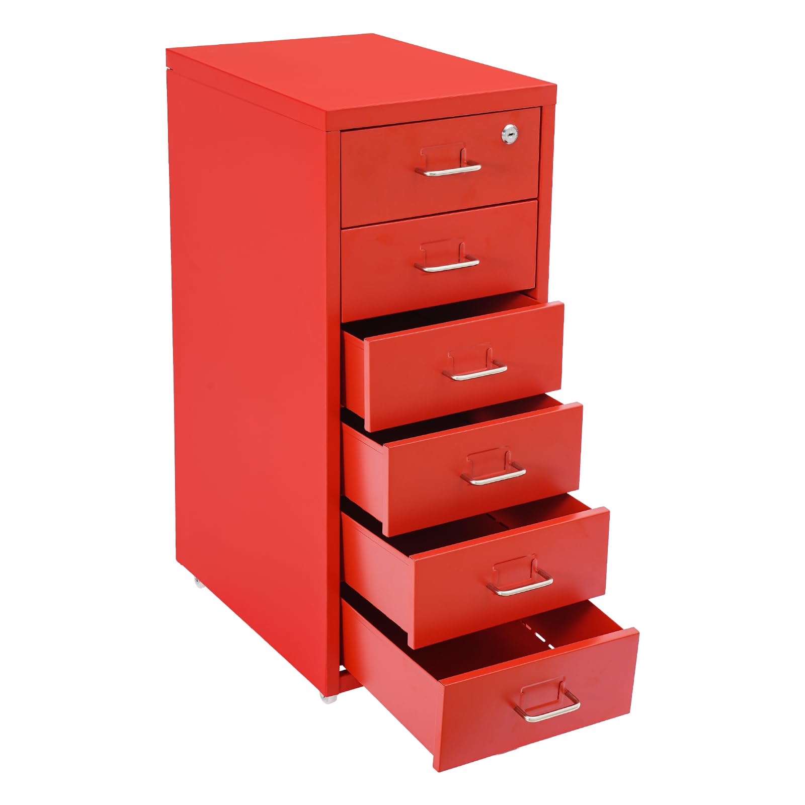 Metall Schreibtisch Unterschrank Rollcontainer mit 6 Schubladen (Rot)