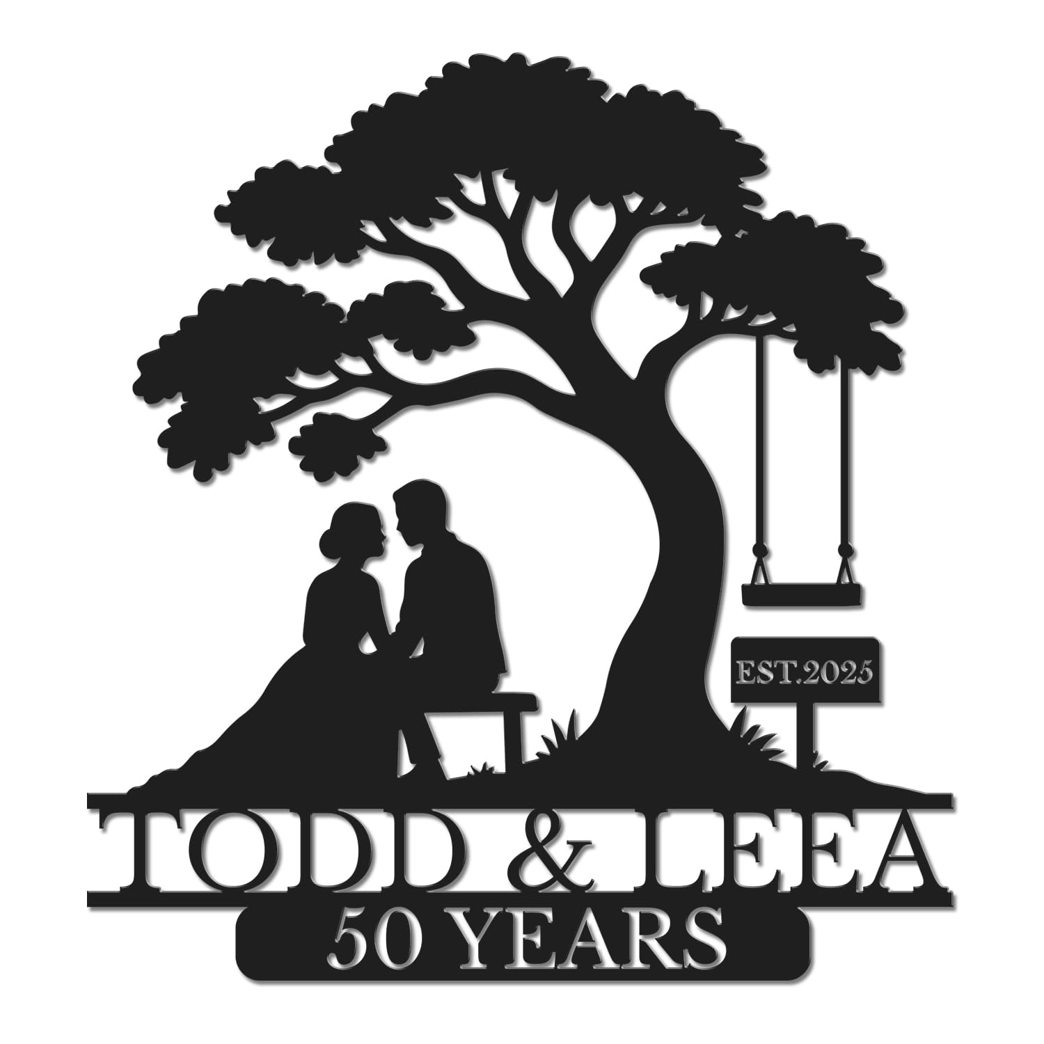 Herbraa Style-4 Personalized Anniversary Tree Metal Wall Art, Custom Couple Name And Wedding Date Sign For Romantic Home And Bedroom Decor (Style-4)