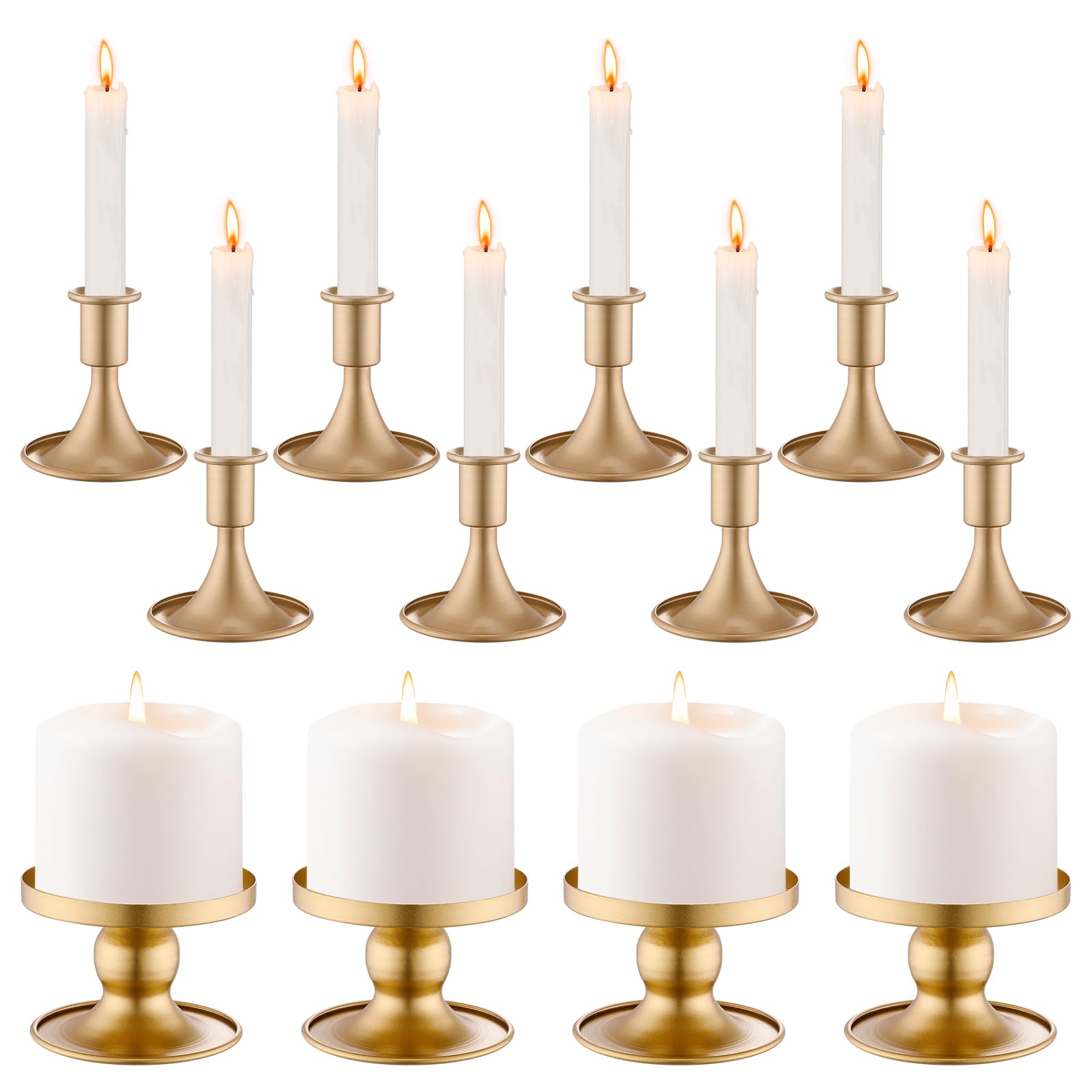 MURAGIC 12 Pcs Taper Candle Holder Set Mixed Size Gold Candlestick Holders