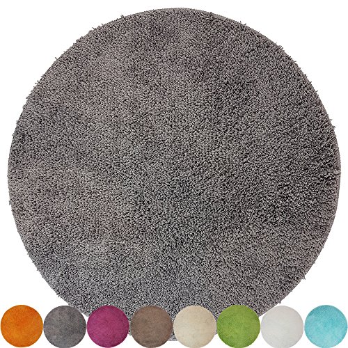 proheim Tapis de bain antidérapant haut de gamme 1200u00a0g/mu00b2 - Poils hauts doux & moelleux, Polyester, gris, Ø 60 cm