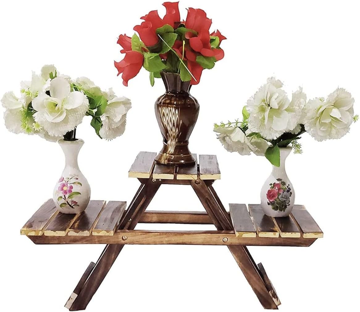 VDIX Plant Stand with 3 Decks Outdoor Plant Stand Wooden Folding Flower Pot Table/Wooden Stand for palanter/Home Decor Table