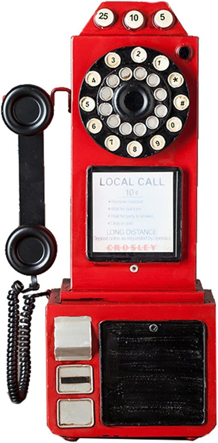 Meiiron 9.8"x6.3"x19.7" Antique Vintage Rotary Dial Office Phone Desktop Ornament, Decorative Telephones Model Red Wall Decor, Home Decorative Gift