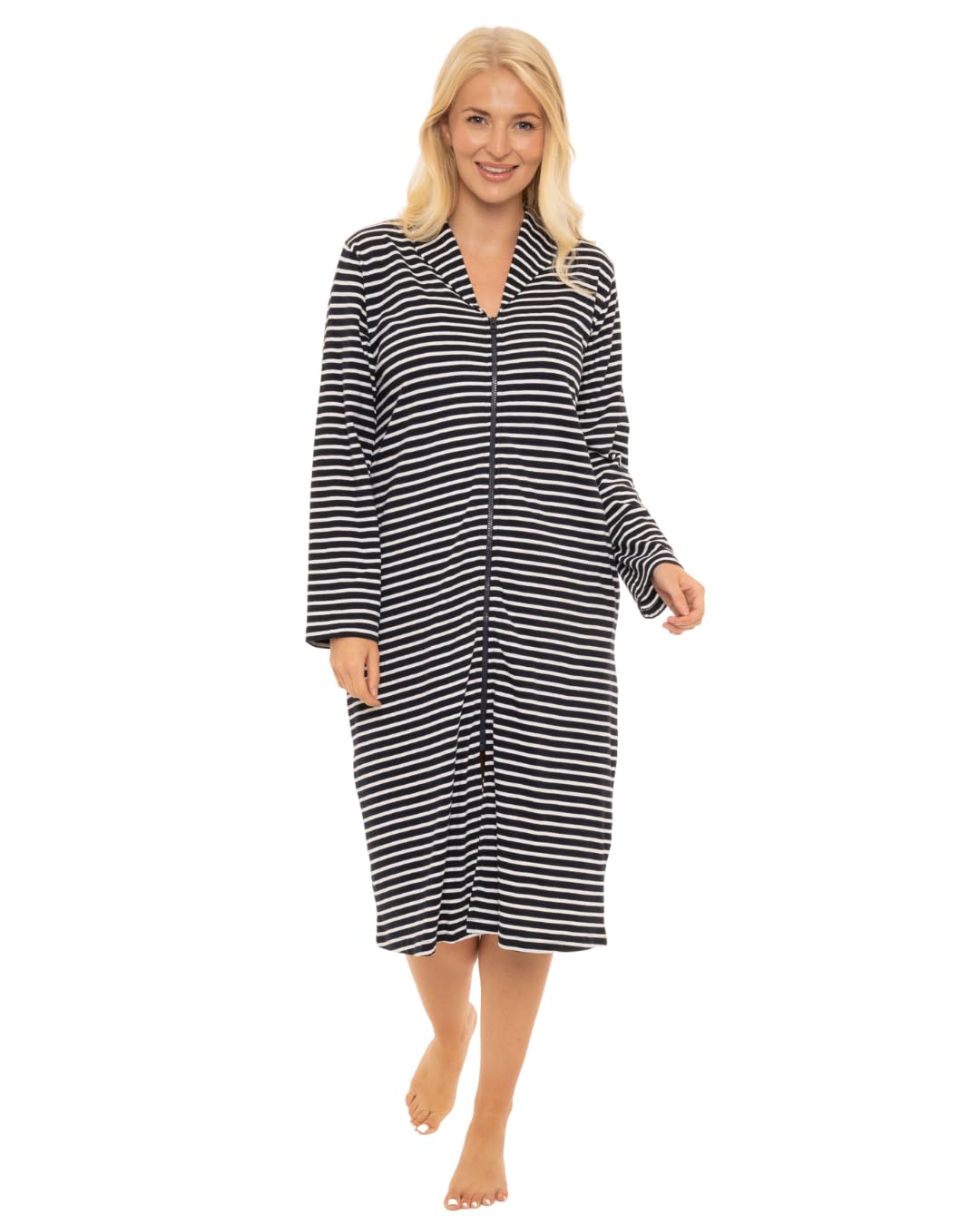 Suzy & Me Women's Navy 100% Cotton Zip Dressing Gown (As8, Numeric, Numeric_18, Numeric_20, Regular, Regular, )