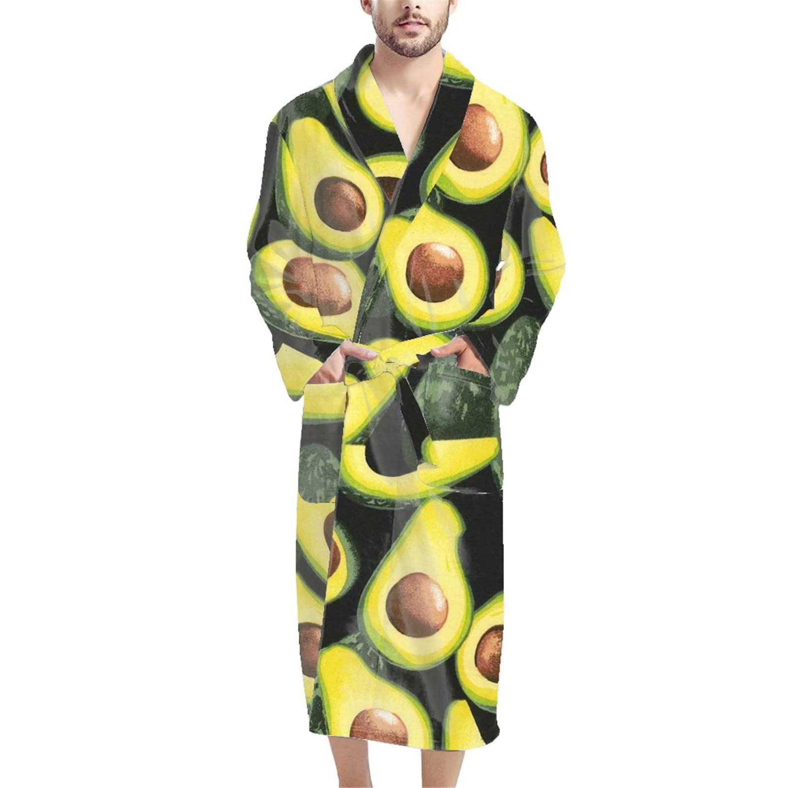 HUGS IDEA Albornoz para hombre, bata difusa, talla única, para todos los pijamas informales y acogedores, con diseño de vaca de aguacate, dinosaurios de perro, Avocado1, Taille unique