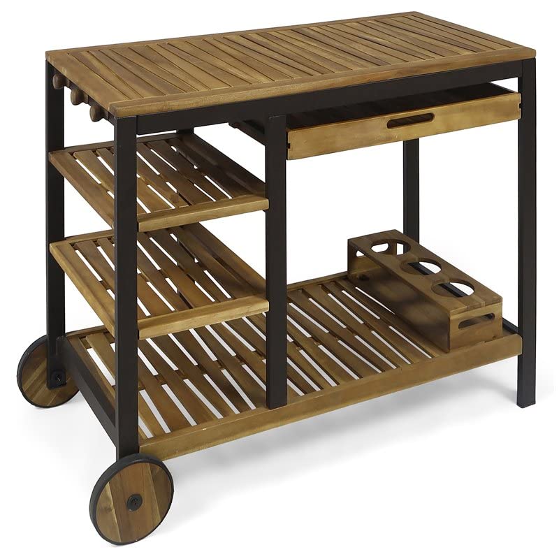 Noble HouseAdmirals Acacia Wood and Iron Bar Cart with Drawers in Oak