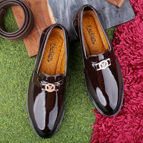 Image of WUGATTI Patent Leather Slip-On Trendy Stylish Comfortable Casual Loafers for Men