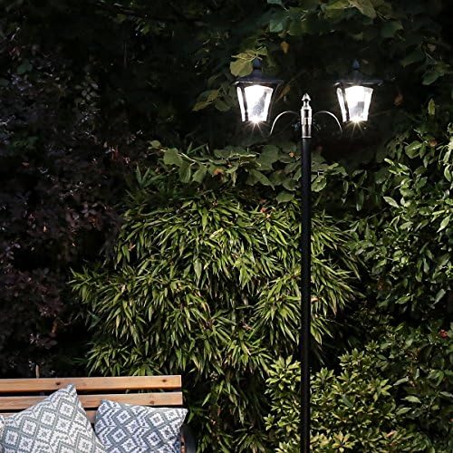 Festive Lights 2.1m Large Solar Powered Twin Headed Lamp Post (White)