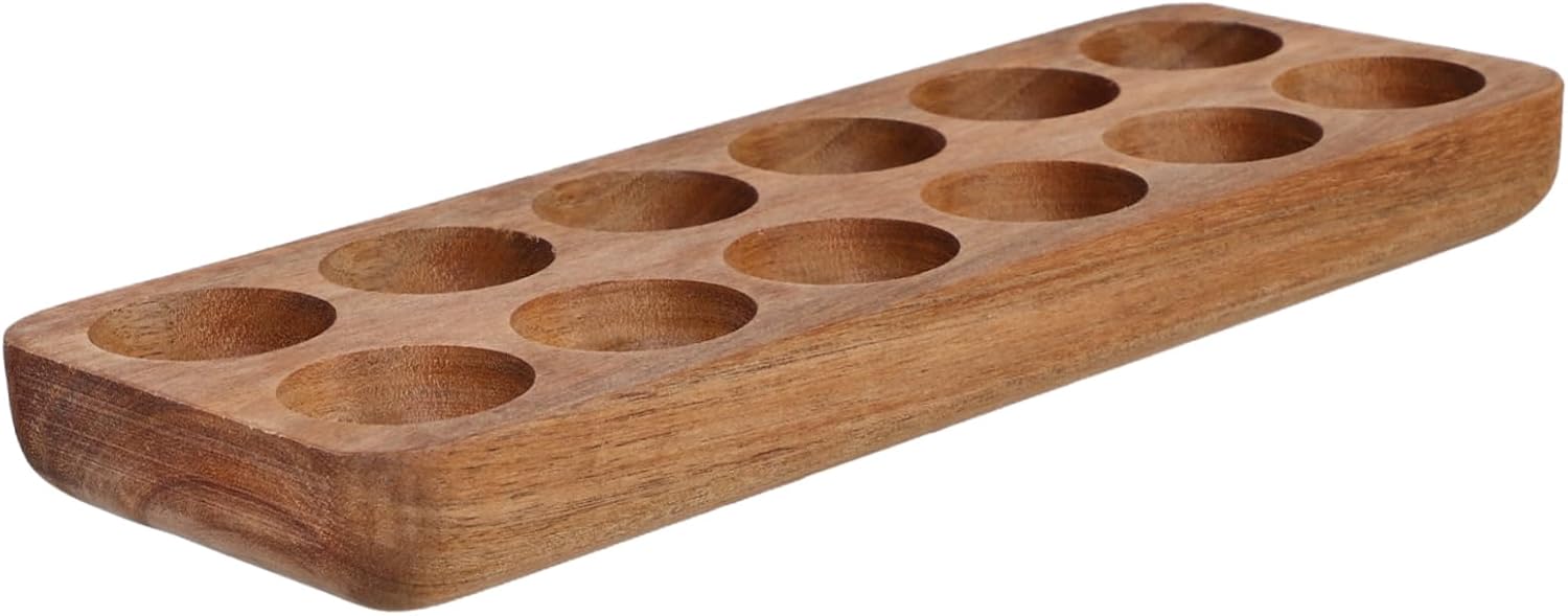 Amosfun 12holes Wooden Storage Tray for Kitchen and Refrigerator Organizer Smooth Finish for Safe Handling and Elegant Design for Countertop Organization and Fresh Gathering