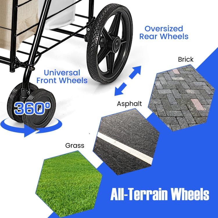 Miniatura 5 de Safeplus Carrito de compras plegable, carrito utilitario resistente con ruedas giratorias y cesta doble, carrito de comestibles para comestibles,