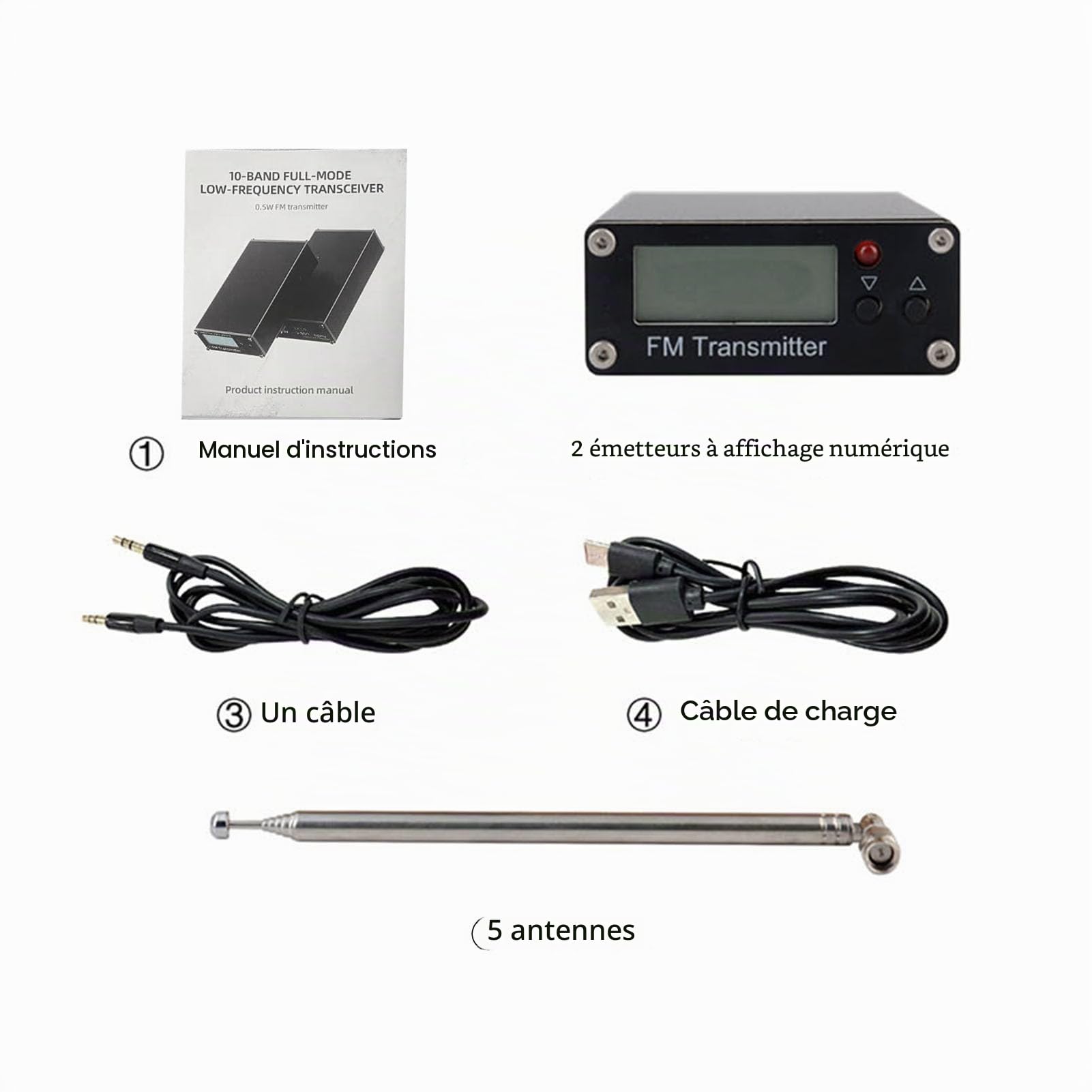 Jectse Module émetteur FM Numérique, émetteur Stéréo FM 2000 M 500 MW, Connecteur 3,5 Mm, Port USB C, pour Petite Station de Radio Téléphone PC MP3 (Black)