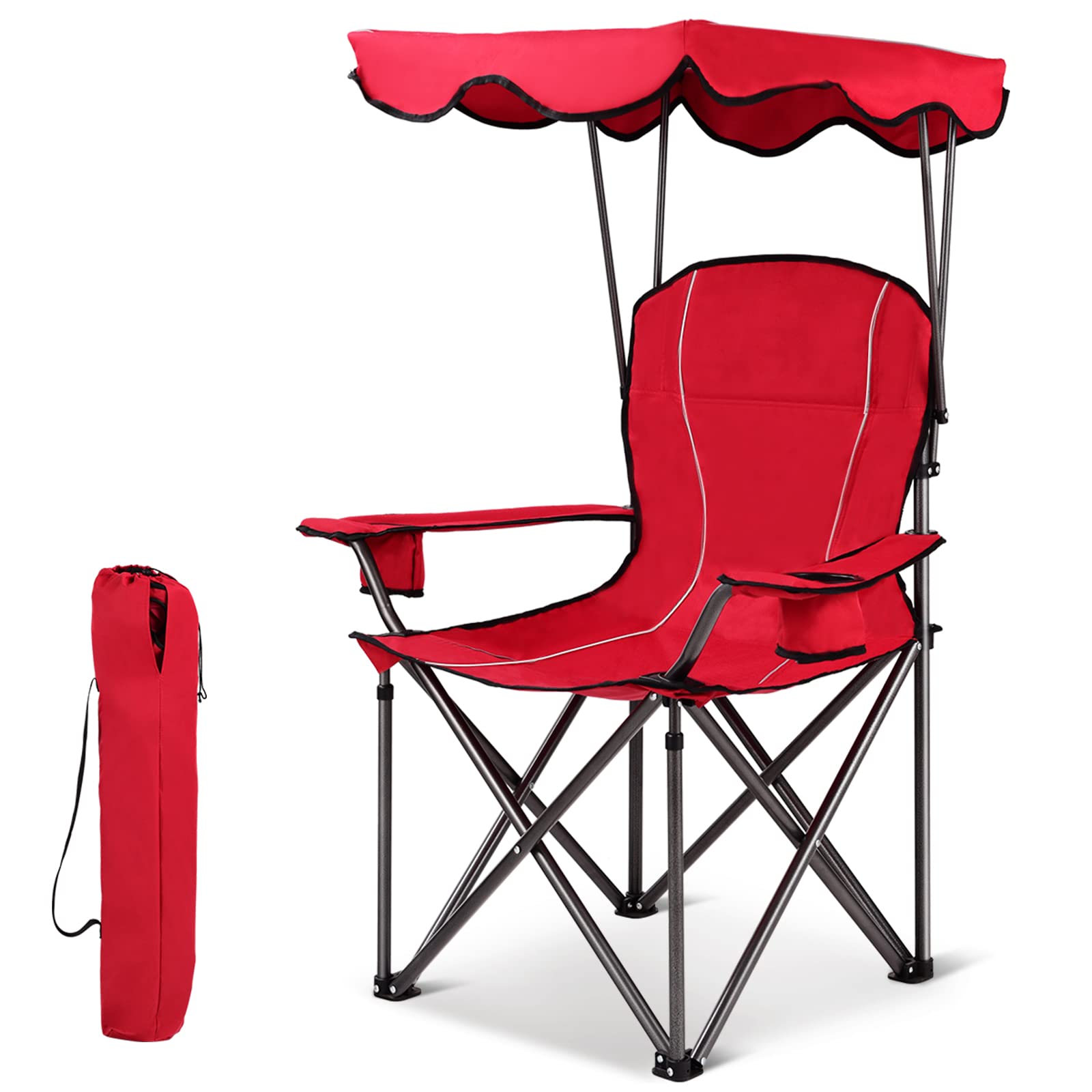 S AFSTAR Safstar Folding Camping Chair with Canopy, Portable Lawn Beach Canopy Chair with Cup Holder & Carry Bag, Load Bearing Up to 265LBS, Folding