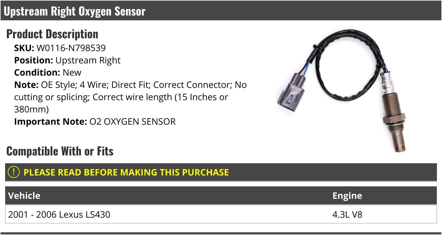Upstream Right Oxygen Sensor - Compatible with 2001-2006 LS430 4.3L V8