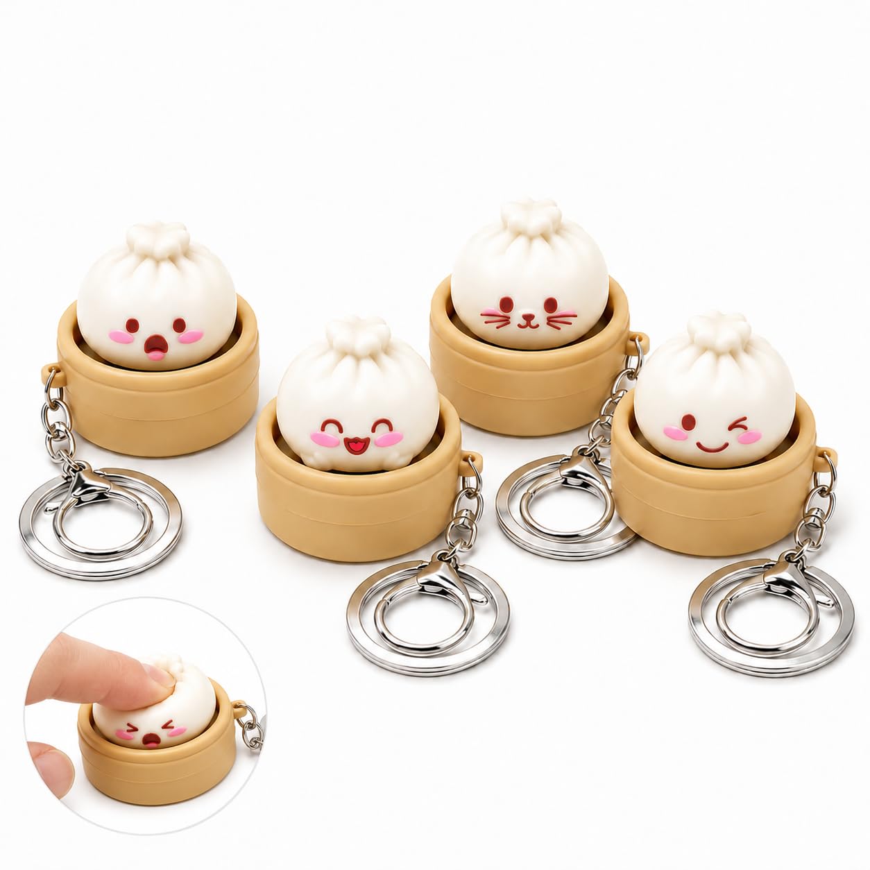 4Pcs Keyboard Fidget Set, Expression Dumpling Keychain with Crisp Click Sound, Sensory Clicker for Quiet Moments, Portable for Office, Travel and Study