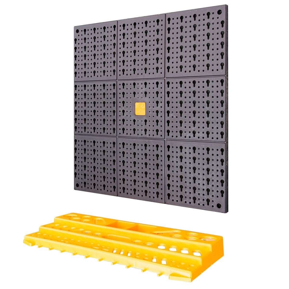 INTEC - Pannello porta attrezzi 50 x 100 x 1,7 cm Kit modulabile 2 pannelli perforati 1 mensola porta attrezzi + 50 ganci assortiti