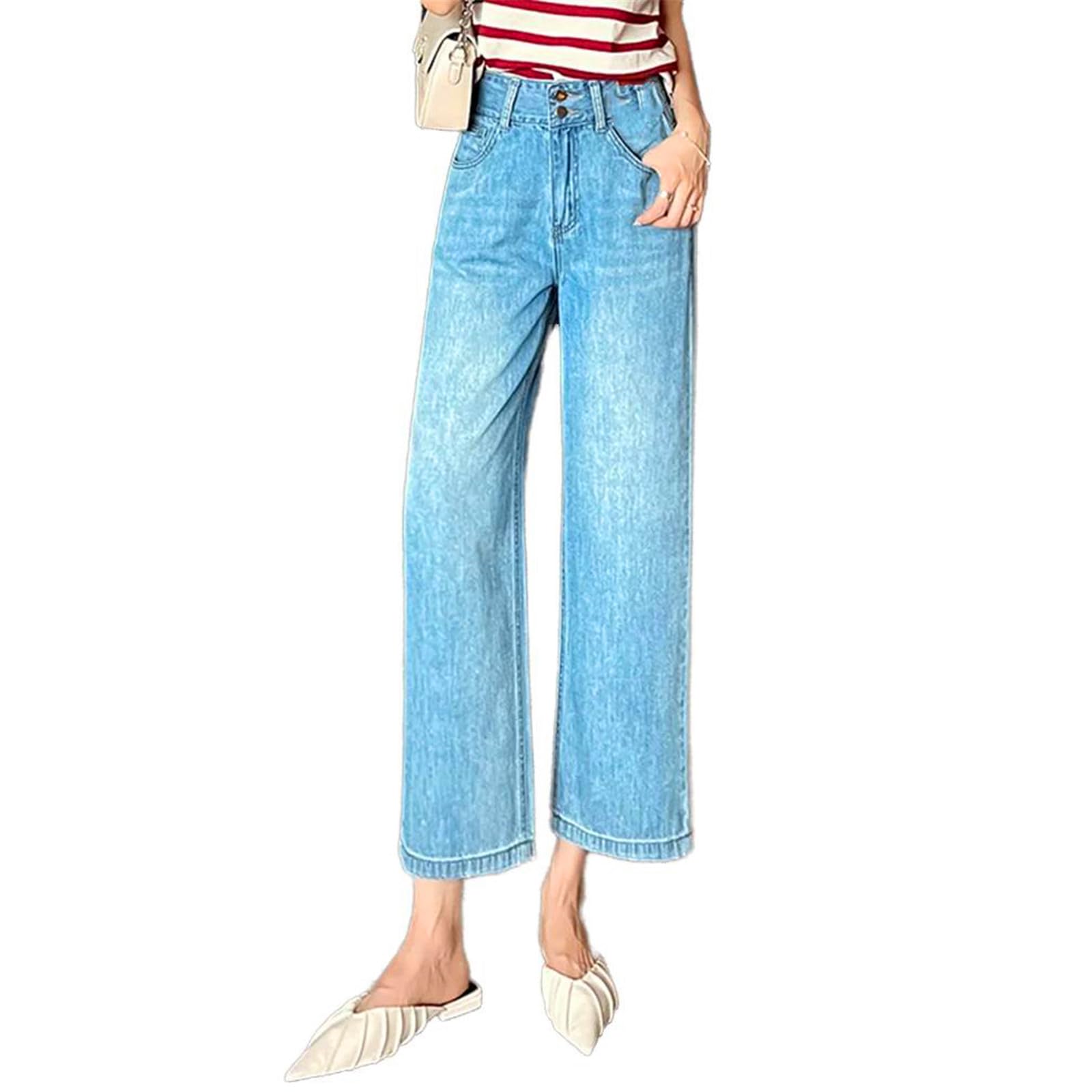 Pantalones Vaqueros para Mujer Casuales Rectos Coreano Tiro Alto Pierna Ancha Primavera Delgados Jeans para Mujeres