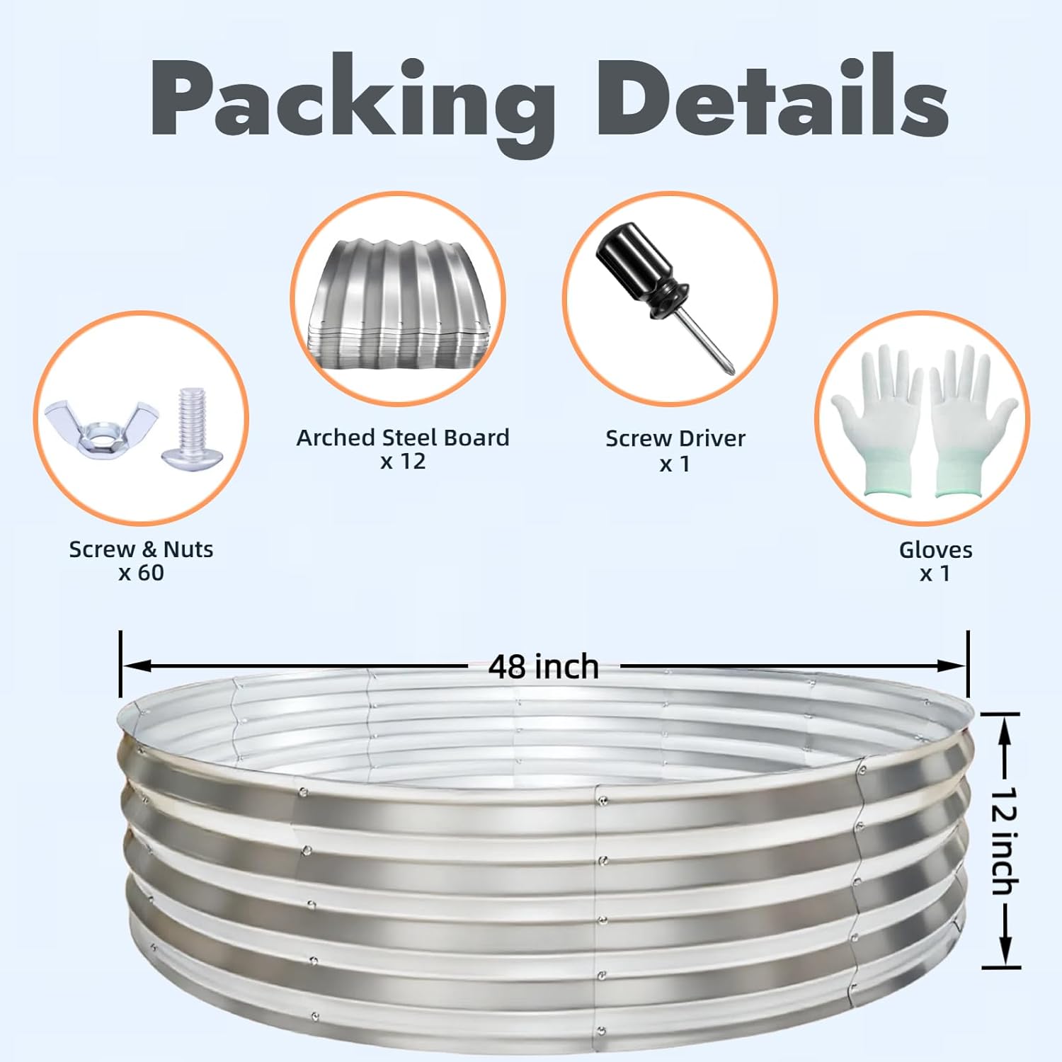 48 Inch Round Galvanized Fire Pit Ring, Durable Steel Bonfire Ring for Backyard, Patio & Camping, Weatherproof & Quick Setup (4×4×1 FT)