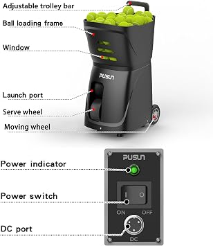 PT-Smart Tennis Ball Machine: Automatic Serve with Adjustable Speed and Angle. Durable Build, high Capacity, Remote-Controlled. Premium Training Tool for Players of All Levels.