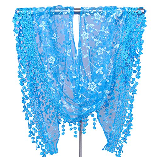 LerBen Womens Lace Hollow Out Tassel Scarves Wrap Shawl Triangle Stole Soft Scarf